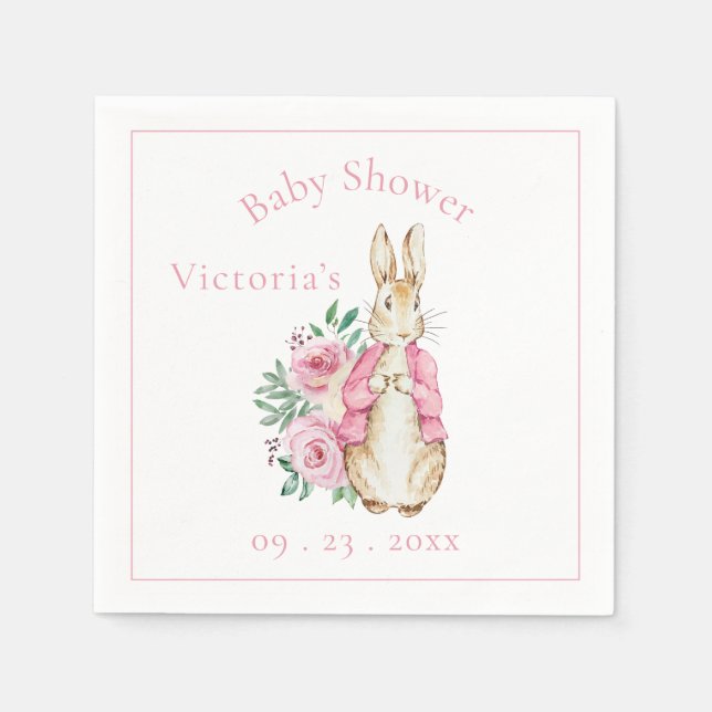 Serviette En Papier Lapin Rose Lapin Baby shower Floral (Devant)