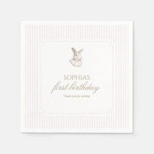 Serviette En Papier Lapin Vintage Rose Un Petit Lapin Fait Un An