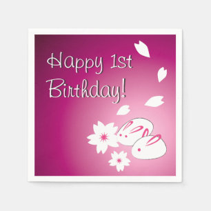 Serviette En Papier Lapins de neige japonais & Sakura 1er anniversaire