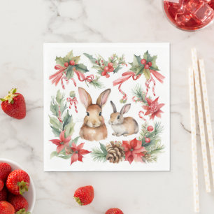 Serviette En Papier Lapins de Noël à l'aquarelle Floral