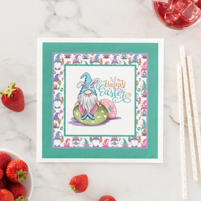 Serviette En Papier Lapins de Pâques Gnomes (En situation)