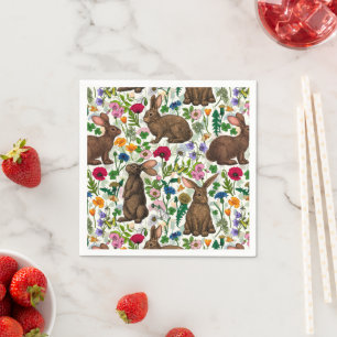 Serviette En Papier Lapins et fleur sauvage