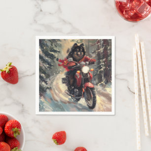 Serviette En Papier Lapphund Finlandais Chien à cheval Moto Noël