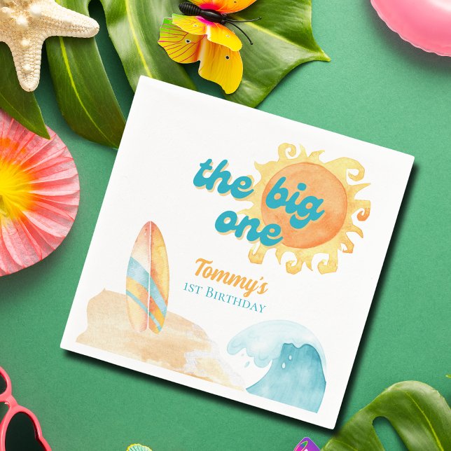 Serviette En Papier L'Aquarelle Big One Surfboard 1er anniversaire (The Big One Surfboard Watercolor 1st Birthday Napkins
)