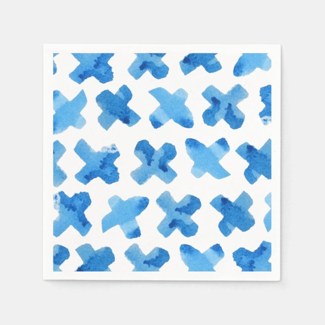 Serviette En Papier L'aquarelle bleu Shibori traverse le motif de x (Devant)
