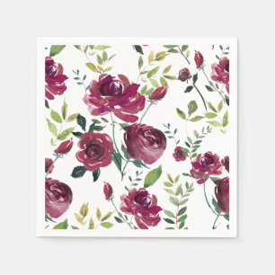 Serviette En Papier L'aquarelle Bourgogne fleurit le motif floral de