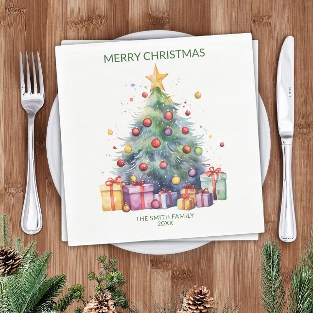 Serviette En Papier L'arbre de Noël présente la fête verte (Créateur téléchargé)
