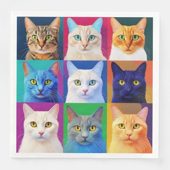 Serviette En Papier l'arc-en-ciel des chats (Devant)