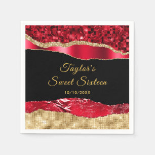 Serviette En Papier Larmes de Glam Rouge et Or Sweet Sixteen