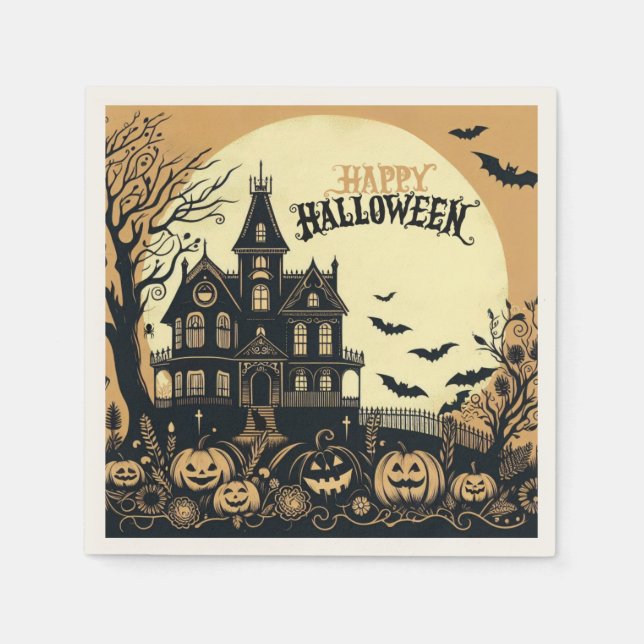 Serviette En Papier L'art d'Halloween vintage (Devant)