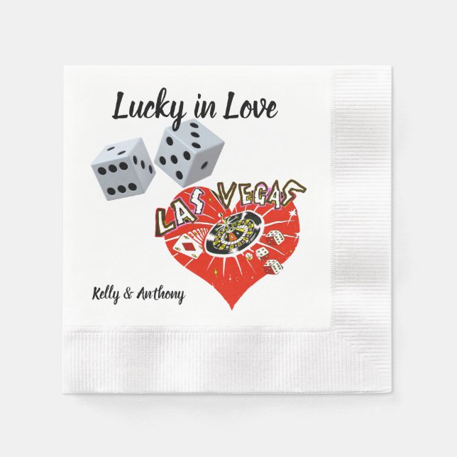 Serviette En Papier Las Vegas Mariage Dice et Red Heart (Devant)