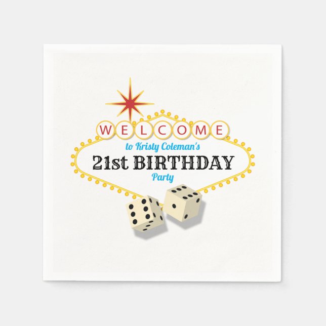 Serviette En Papier Las Vegas Marquee Fête d'anniversaire avec âge (Devant)
