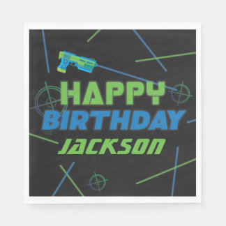 Serviette En Papier Laser Tag Bleu et Vert Joyeux Anniversaire
