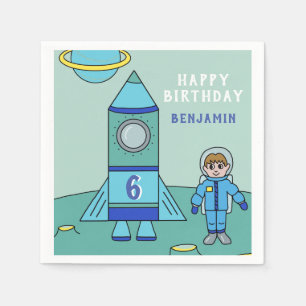 Serviette En Papier L'astronaute Boy and Rocket on Moon Birthday Party