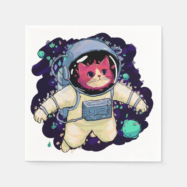 Serviette En Papier L'astronaute Chat coloré (Devant)