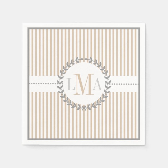 Serviette En Papier Latte, blanc rayé mariage motif (Devant)