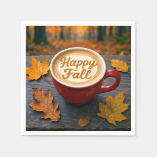 Serviette En Papier Latte Happy Fall Dans Une Mug Rouge Avec Feuilles 