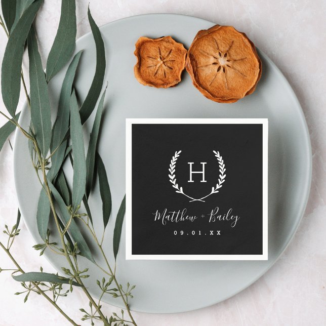 Serviette En Papier Laurel Crest Mariage Monogram Napkins (Créateur téléchargé)