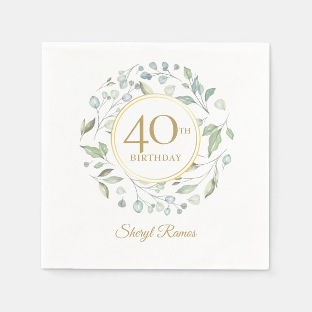 Serviette En Papier Laurel Garland Gold 40e anniversaire (Devant)