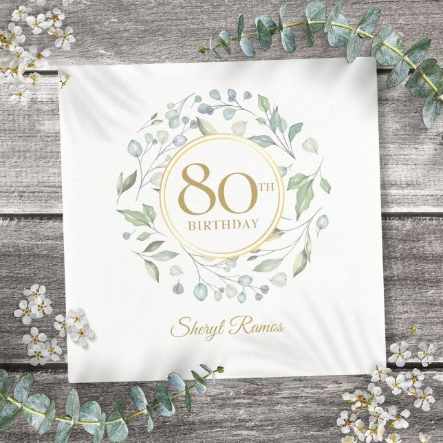 Serviette En Papier Laurel Garland Gold 80e anniversaire (Laurel Garland Gold 80th Birthday Napkins)