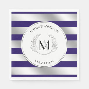Serviette En Papier Laurel Monogrammed Argent et Blue Grad Party