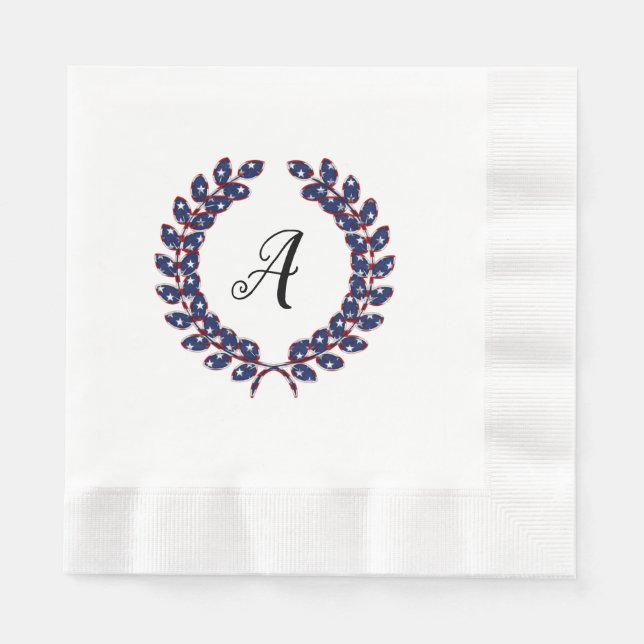 Serviette En Papier Laurel Wreath Monogrammed Stations and Stripes USA (Devant)