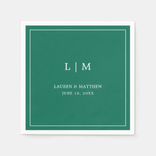 Serviette En Papier Lauren Emerald Green Monogramme Mariage élégant