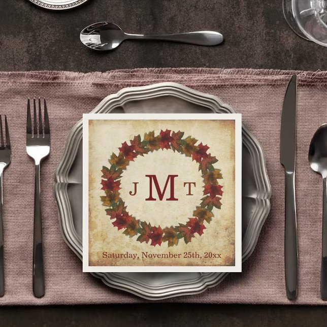 Serviette En Papier L'automne quitte Monogram Thanksgiving Dîner (Créateur téléchargé)