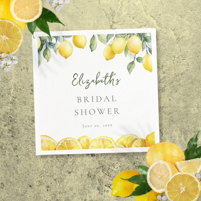 Serviette En Papier Lavage à l'eau Jaune Citron Citrus Baby Shower de  (Watercolor Yellow Lemon Citrus Bridal Shower Napkins)