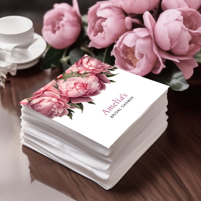 Serviette En Papier Lavage de bains de mariage aquarelle aux pivoines  (Pink Peonies Watercolor Bridal Shower Napkins)