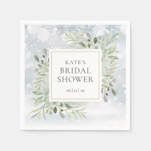 Serviette En Papier Lavage de mariage à l'aquarelle de verdure hiverna