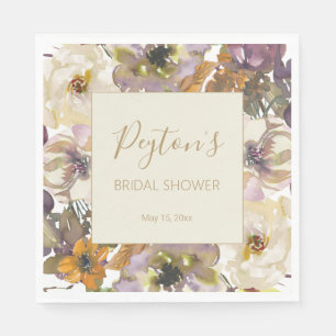 Serviette En Papier Lavage de mariage floral crème ivoire jaune violet