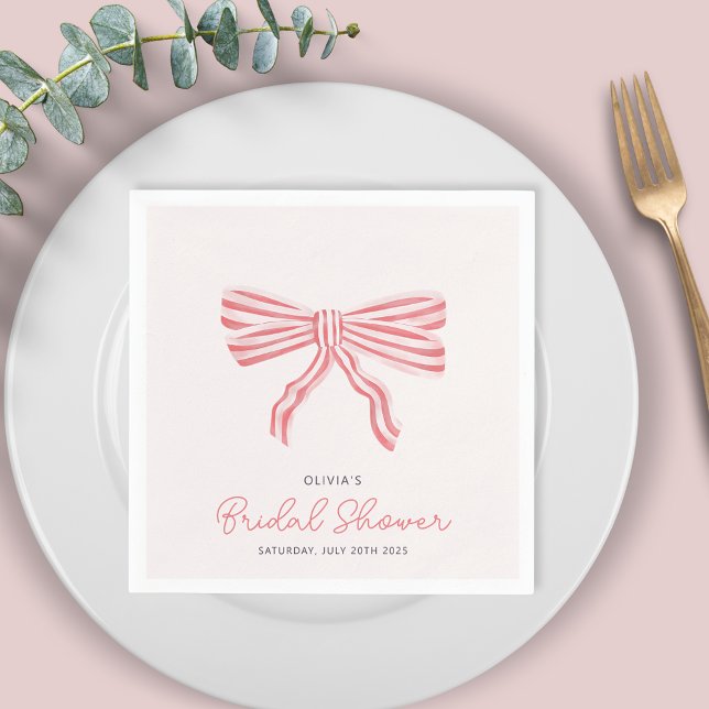 Serviette En Papier Lavage de Mariée Rose Coquette (Coquette Blush Pink Bow Bridal Shower paper napkins. Matching invites available for bride to be. )