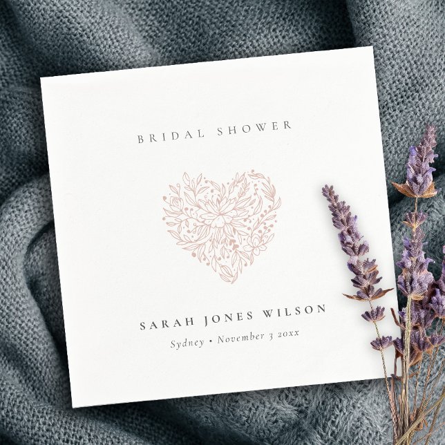 Serviette En Papier Lavage de rose floral minimal cœur mariage (Créateur téléchargé)