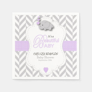 Serviette En Papier Lavande, baby shower gris blanc d'éléphant