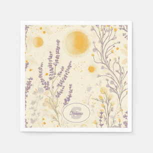 Serviette En Papier Lavande blanche et motif floral jaune