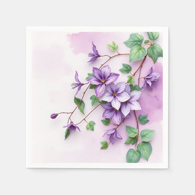 Serviette En Papier Lavande Clematis Vine Aquarelle (Devant)
