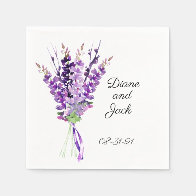 Serviette En Papier Lavande d'aquarelle Mariage violet (Devant)
