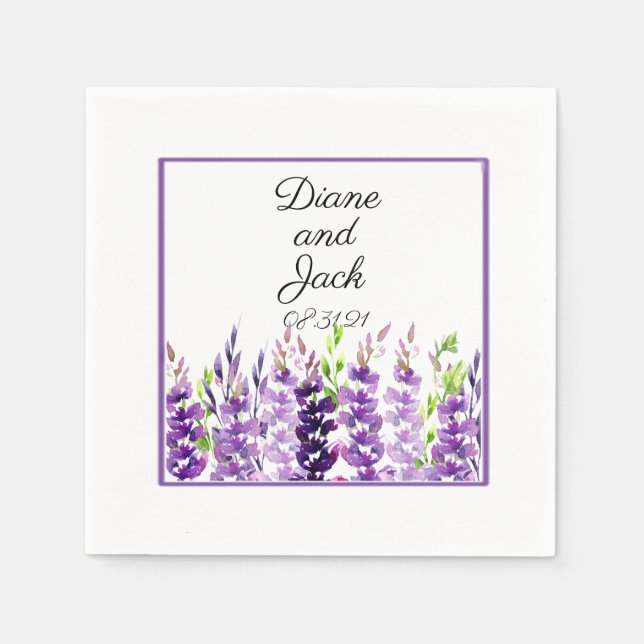 Serviette En Papier Lavande d'aquarelle Mariage violet (Devant)