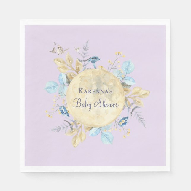 Serviette En Papier Lavande de Lune Whimsical Baby shower pourpre (Devant)