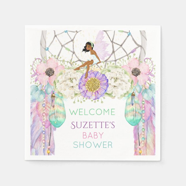 Serviette En Papier Lavande en plume rose Fairy Catcher Ethnic Fairy (Devant)