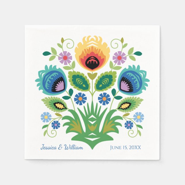 Serviette En Papier Lavande et Jaune de fleurs folkloriques polonaises (Devant)