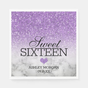 Serviette En Papier Lavande Faux Parties scintillant/Marbre Sweet 16