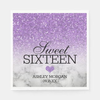 Serviette En Papier Lavande Faux Parties scintillant/Marbre Sweet 16