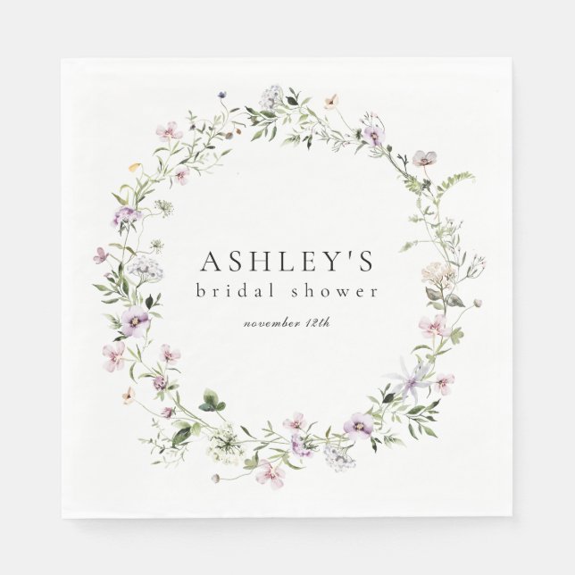 Serviette En Papier Lavande Florale Délicate pour Mariage (Devant)