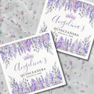 Serviette En Papier Lavande Florale pourpre Quinceanera