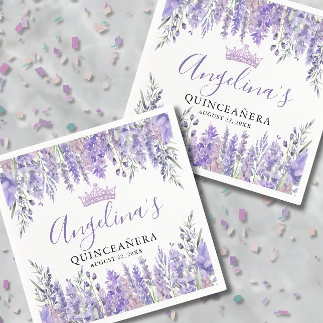 Serviette En Papier Lavande Florale pourpre Quinceanera (Lavender Floral Purple Quinceanera Napkins)