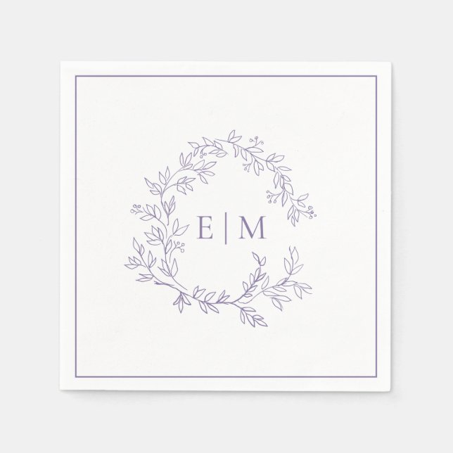 Serviette En Papier Lavande Lilac moderne Mariage de monogramme de crê (Devant)