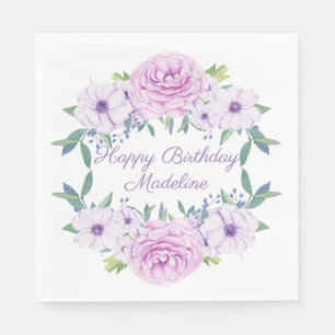 Serviette En Papier Lavande Lilac Personnalisée Florale Blanche Annive