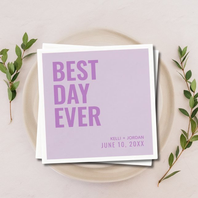 Serviette En Papier Lavande personnalisée violet meilleur jour jamais  (Personalized Lavender Purple Best Day Ever Wedding Napkins
)